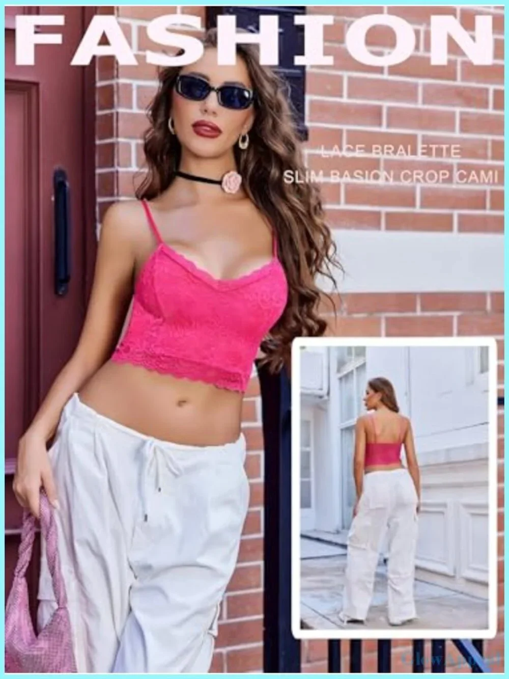 Pack of 2 Lace Bralette Crop Top V Neck Tank Top Slim Camisole